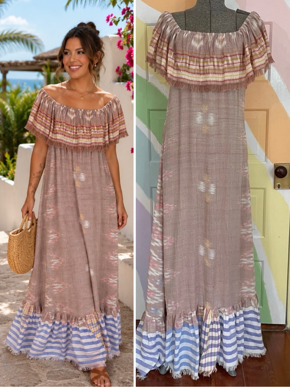 Erika Peña Tribal E Esme Ikat Nomadic Tribal Goddess Anita Maxi Dress Sz XS 🧡🎀
